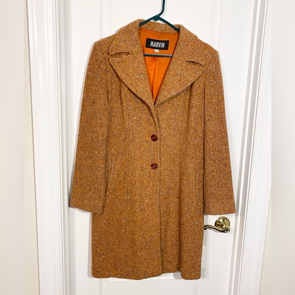 80s Marvin Richards Wool Tweed Coat USA MADE Vintage Orange Size Medium